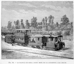 The tram from Rueil to Marly, led by the hot water locomotive - in 