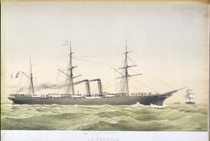 The transatlantic paddle liner Le Pereire crossing from Le Havre to New York, c.1860 by French School