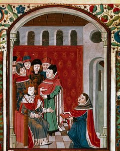 The translator John de Meung (1240-1305) donates his work to King Philip IV the beautiful (1268-1314). Miniature from 
