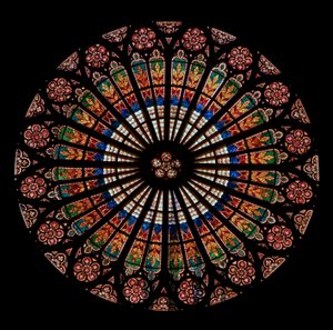 The west rose window depicting a naturalistic patterned design by French School
