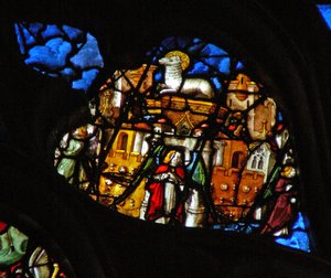 The West Rose Window Depicting a Scene from the Book of Revelation: New Jerusalem, Colored Fine Gold, an Angel at Each Door, with All Manner of Stones in the Walls and the Lamb on the Throne in Its Midst