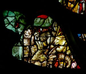 The West Rose Window Depicting a Scene from the Book of Revelation: Seven-Headed Beast and the Two-Horned Beast Being Cast into the Lake of Fire Burning with Brimstone by French School