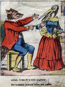 The Wolf and the Stork. Fables by Jean de La Fontaine (1621-95). Epinal Imaging from the End of the 19th Century