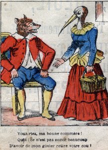 The Wolf and the Stork. Fables by Jean de La Fontaine. Epinal imaging from the end of the 19th century.