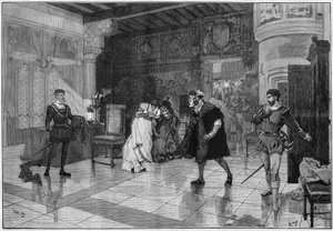 Theatrical representation: Hernani by Victor Hugo (1802-1885), act I scene 3. Paris, Comedie Francaise