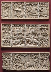 Three Panels from a Casket with Scenes from Courtly Romances, c.1330-1350 by French School