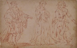 Three Theatrical Figures: King Lear, Cordelia, and Maid