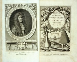 Title page and frontispiece portrait of Journal du Voyage de Chevalier Chardin en Perse et aux Indes Orientales by Jean Chevalier Chardin by French School