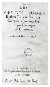 Title page of The Lives of Noble Greeks and Romans, by Plutarch, printed by Michel de Vascosan by French School
