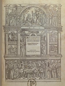 Title page of a book by Galen, published in Paris, 1530 by French School