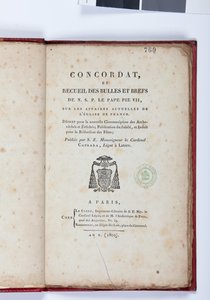 Title page of the Concordat et Recueil des bulles et brefs de N. S. P. le Pape Pie VII, published by Giovanni Battista Caprara, Paris, Chez Le Clers, 1802 by French School