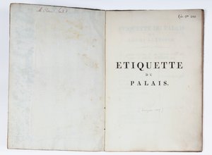 Title page of the Etiquette du Palais, Lucca, 1805 by French School