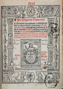 Titlepage from a book on surgery by Jean de Vigo 1525 by French School
