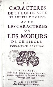 Titlepage of Les Caracteres de Theophraste traduits du grec, avec Les Caracteres ou les moeurs de ce siecle by La Bruyere, 1688 by French School