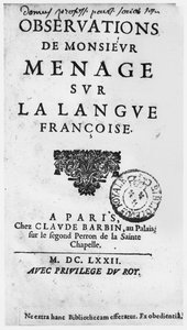 Titlepage of Observations sur la langue francaise by Gilles Menage, 1672 edition