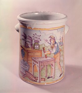 Tobacco Pot Depicting a Tobacconist, Bordeaux Workshop