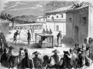 Torture suffered by Father Auguste Chapdelaine; Catholic priest and missionary in China, Quang si province