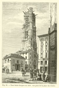 Saint-Jacques Tower in 1830, view taken from Place du Cloitre by French School