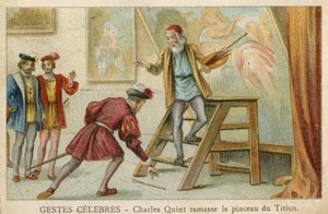 Trade Card Depicting Charles Quint Picking Up the Brush of Titian