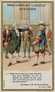 Trade card depicting the response of the comte de Mirabeau to the marquis de Dreux-Breze by French School