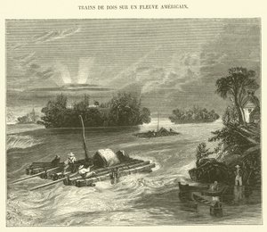 Timber Rafts on an American River (engraving) by French School