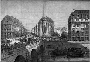 Transformations of Paris under the Second Empire, Haussmann Paris: view of the fountain Saint Michel (1860) on the Boulevard de Sebastopol. Engraving in Le Monde Illustré n°175 of 18 August 1860. by French School
