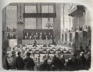 Trial of William Palmer, at the Central Criminal Court, May 1856, for poisoning John Parsons Cook, at Rugeley - Engraving in 