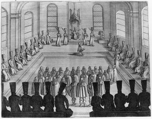 Tsar Alexei I Mikhailovich Receives an Embassy from the West, from Volume I of Voyages Tres-Curieux et Tres-Renommez Faits en Muscovie, Tartarie et Perse by Adam Olearius