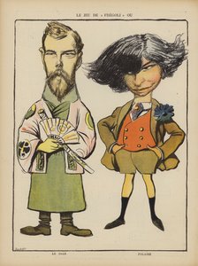 Tsar Nicholas II of Russia and French Actress Polaire. Illustration for Le Rire