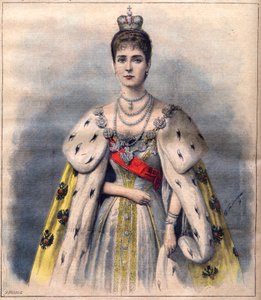 Tsarina Alexandra of Russia in her coronation robes - Tsarina Alexandra Fiodorovna in the costume of the sacred. Illustration for Le Petit Journal, 24 May 1896 by French School