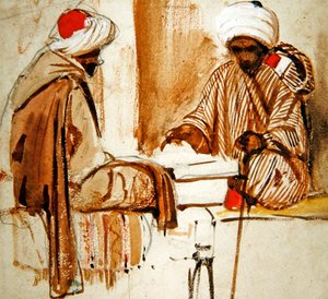 Two Arabs playing Backgammon