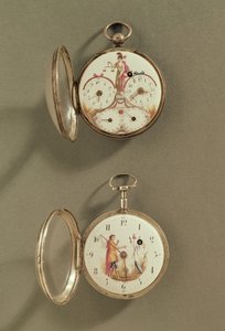 Two pocket watches decorated with Revolutionary symbols