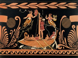 Ulysses and the Sirens, illustration from an antique Greek vase