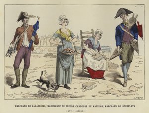 Umbrella Seller, Flower Seller, Carder and Bellows Seller, 18th Century