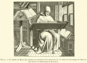 A Copyist in the Middle Ages (engraving) by French School