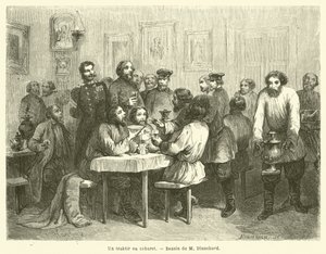 A Traktir or Tavern (engraving) by French School