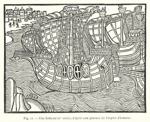 A fleet in the 15th century; after an engraving from the Vergier of Honor