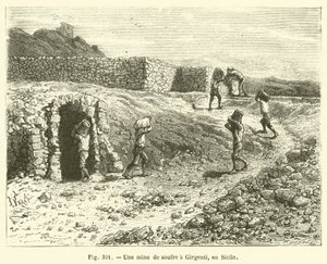 A Sulfur Mine in Girgenti, Sicily (engraving) by French School