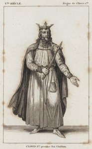 5th Century, Reign of Clovis I, Clovis I, First Christian King (engraving) by French School