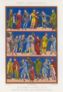 Various costumes of 12th and 13th century France by French School