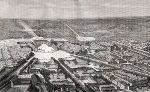 Versailles with its castle in the 19th century - engraving in 