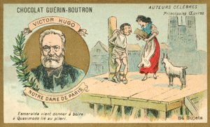 Victor Hugo, French Author, and a Scene from His Novel Notre Dame de Paris by French School