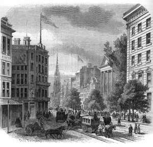 View of Broadway in New York - Engraving from 1862-1863