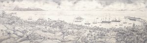 View of Papeete, Tahiti, Overlooking the Harbour Towards Moorea, mid 19th century by French School