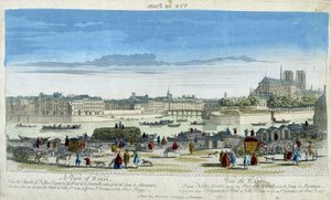 View of Paris and Notre-Dame, Taking the Docks of the Ile St Louis by French School