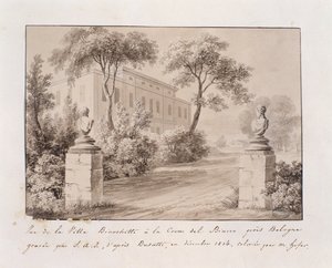 View of Villa Bianchetti in Croce del Biacco near Bologna (coloured engraving)