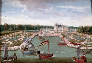 View of the Chateau de Chantilly and the beds taken from the Vertugadin by French School