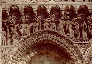 View of the West Facade, detail depicting the prophets, the Annunciation and the Original Sin by French School