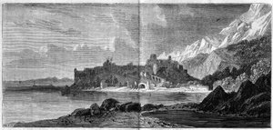 View of the city of Monaco in 1860. Engraving in 