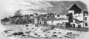 View of the district of Kastrich, Mainz (Germany), after the explosion of the powder keg in 1857. From a photograph. Engraving in 